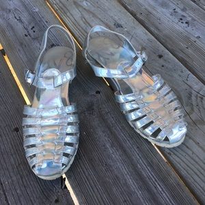 holographic / metallic silver  flat sandals